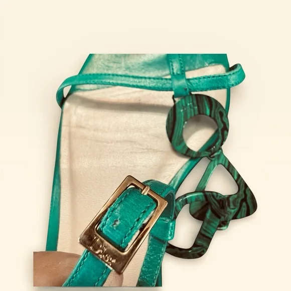 Christian Dior Green Strappy Leather Flat T Strap Thong Sandals - Size 38 US 8 - Picture 8 of 11